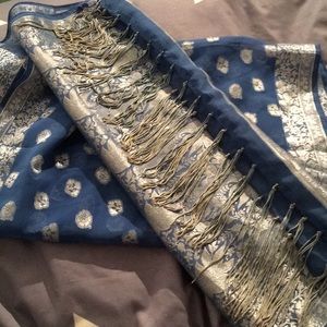 Blue and silver silky scarf